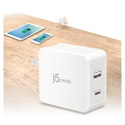 J5 Create JUP2230F | 30W 2-Port PD USB-C Wall Charger